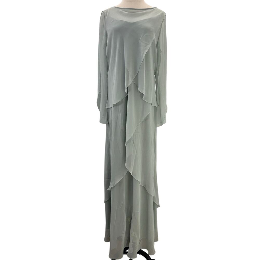 Vintage 90s Women's Large Captivia New York Mint Chiffon Layered Dress Set USA